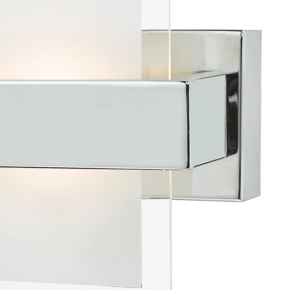 LED Polished Chrome Rectangular Modern Wall Light with Clear Edged & Frosted Glass 15cm - Image 2