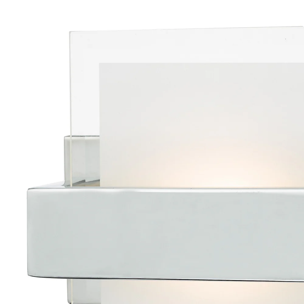 LED Polished Chrome Rectangular Modern Wall Light with Clear Edged & Frosted Glass 15cm - Image 3