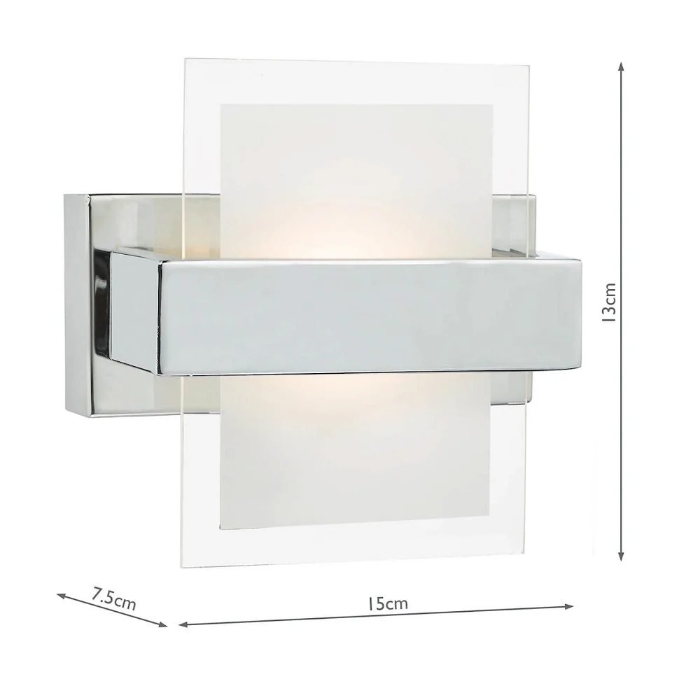LED Polished Chrome Rectangular Modern Wall Light with Clear Edged & Frosted Glass 15cm - Image 4