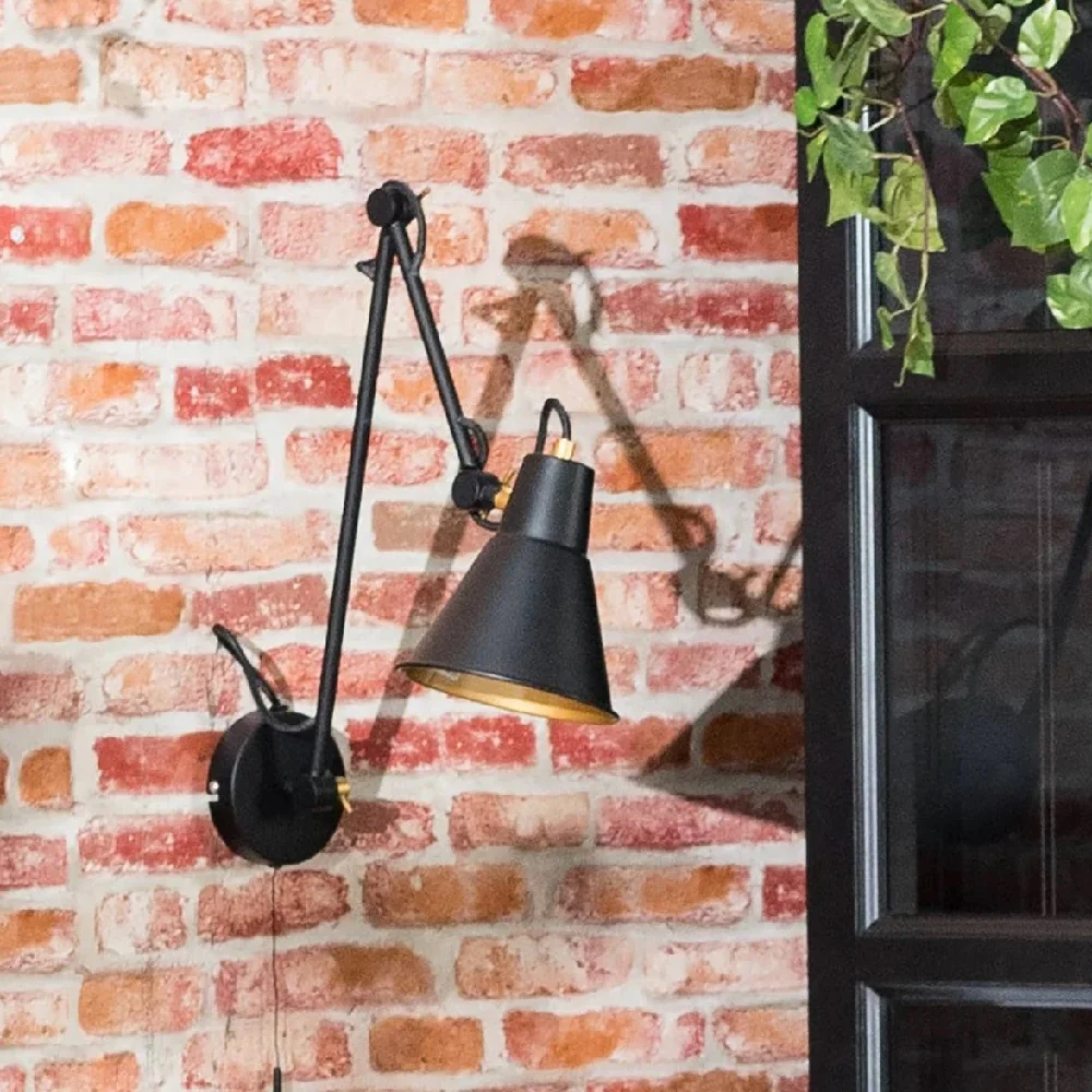 Matt Black & Gold Inner Vintage Adjustable Arm Wall Light 450mm - Image 4