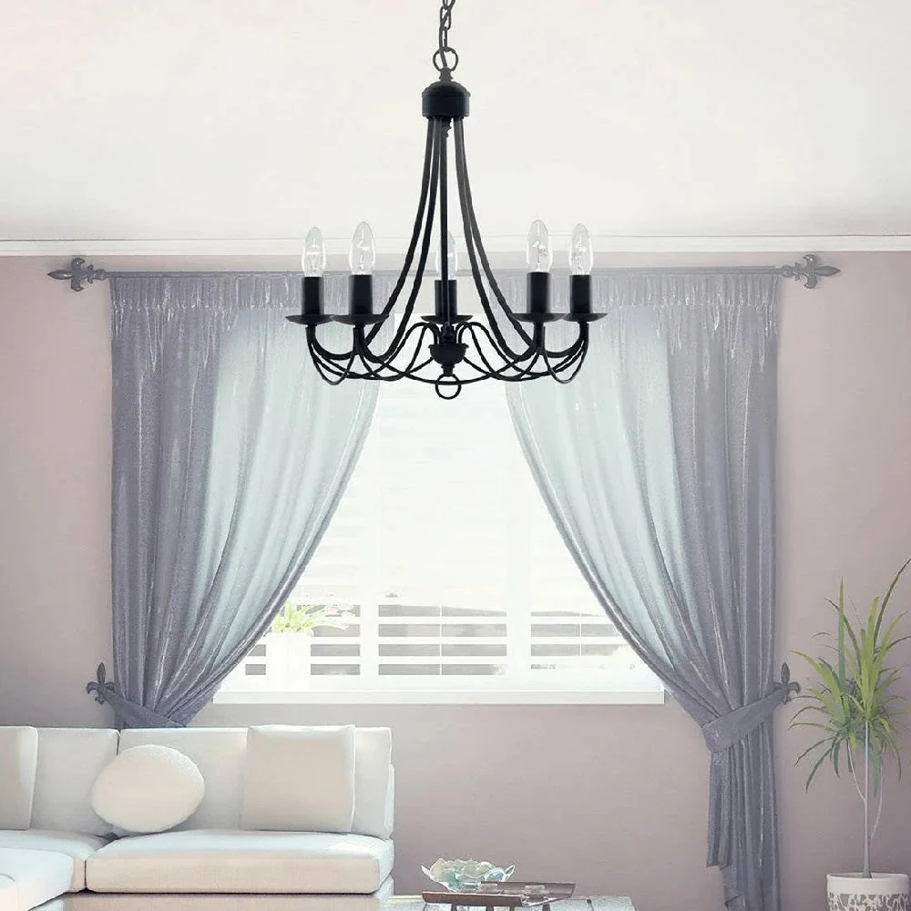 Matt Black Classic Traditional Vintage 5 Lamp Pendant Light 46cm - Image 5