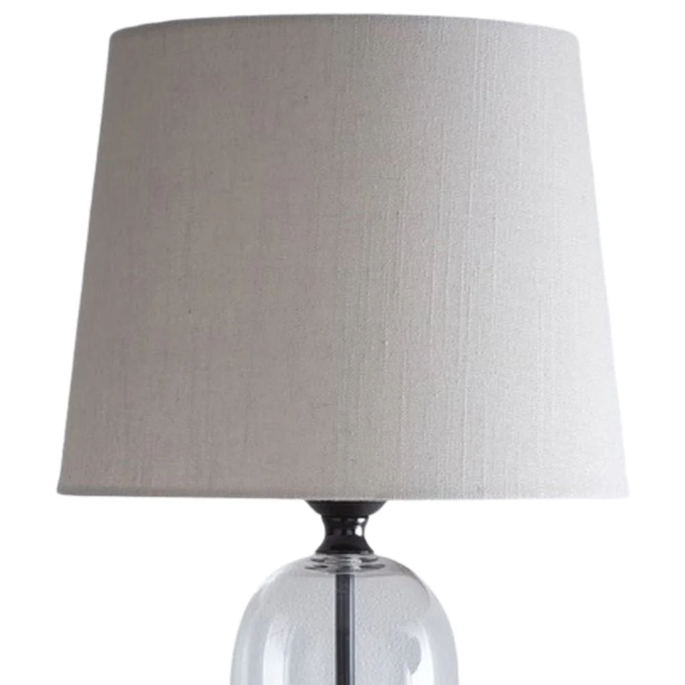 Matt Black & Clear Glass Bell Jar Table Lamp with Natural Linen Shade 48cm - Image 3