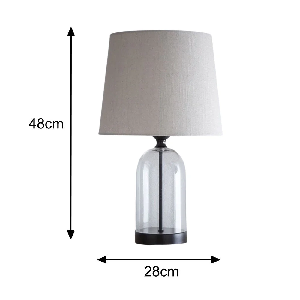 Matt Black & Clear Glass Bell Jar Table Lamp with Natural Linen Shade 48cm - Image 6