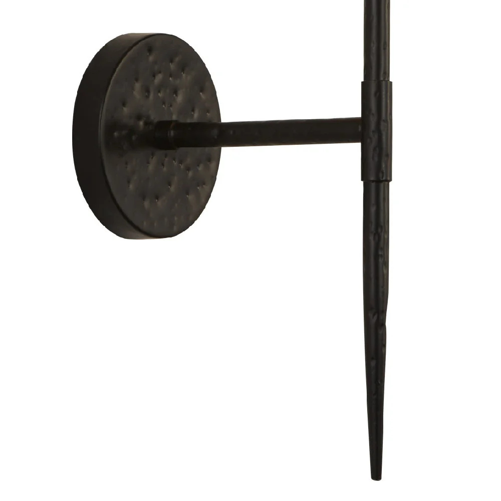Matt Black Hammered Vintage Wall Light with Natural Linen Shade 43cm - Image 3