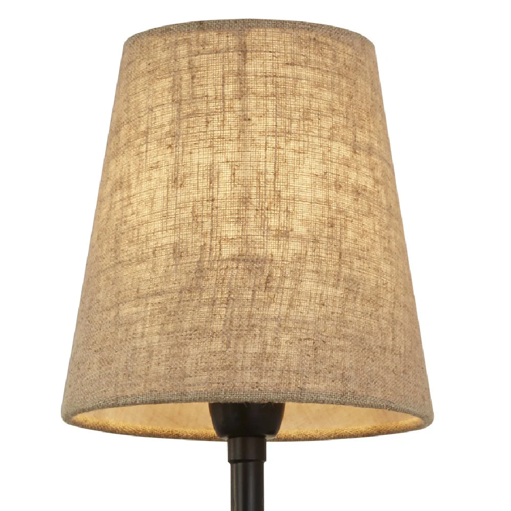Matt Black Hammered Vintage Wall Light with Natural Linen Shade 43cm - Image 4