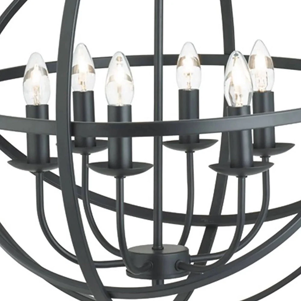 Matt Black Metal Banded Sphere Vintage 6 Lamp Pendant Light 60cm - Image 3