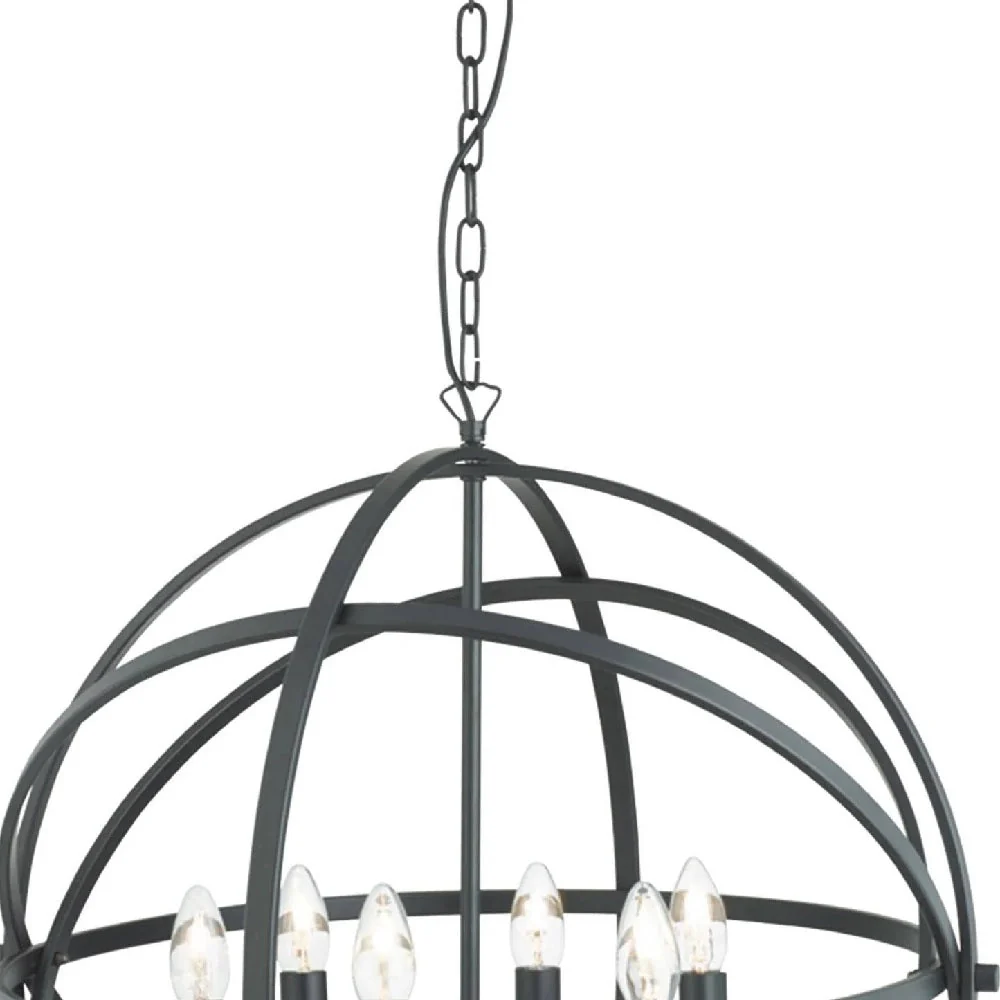 Matt Black Metal Banded Sphere Vintage 6 Lamp Pendant Light 60cm - Image 4