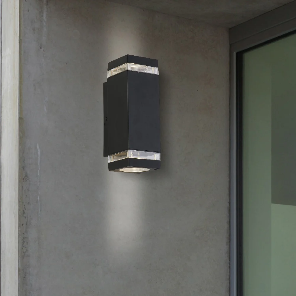 Matt Black Outdoor Modern Rectangular Up & Down Wall Light IP44 - Image 4