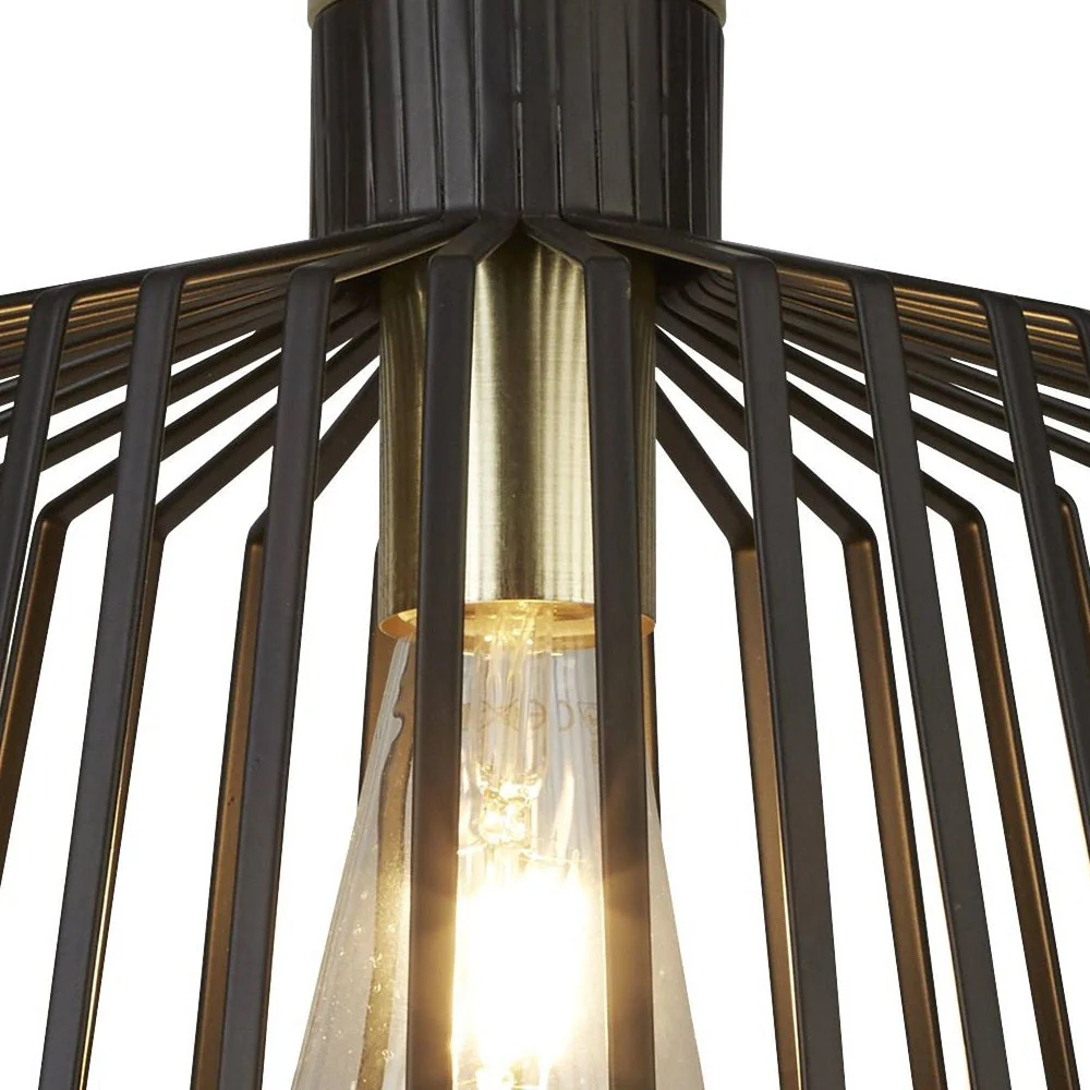 Matt Black & Satin Brass Vintage Dome Cage Pendant Ceiling Light 30cm - Image 2