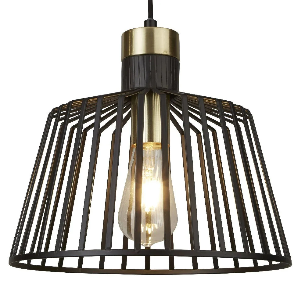 Matt Black & Satin Brass Vintage Dome Cage Pendant Ceiling Light 30cm - Image 3