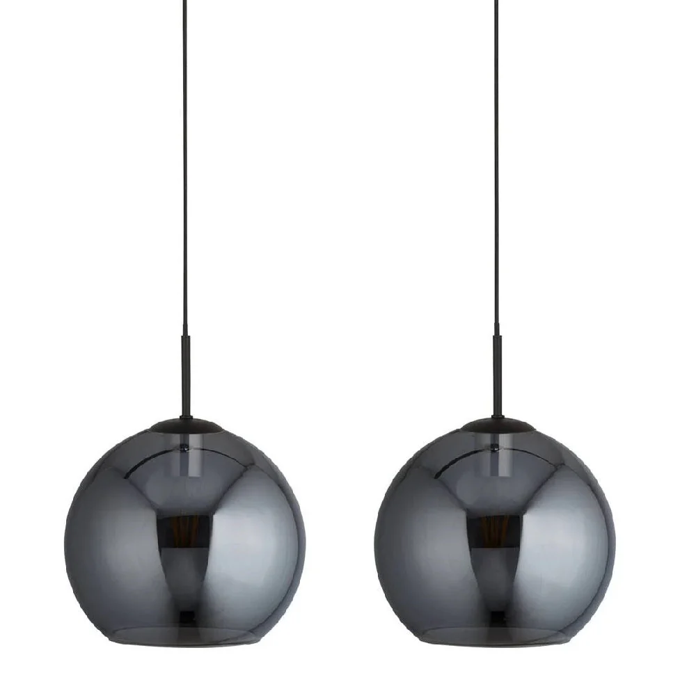 Matt Black & Smoked Glass Dome 4 Lamp Bar Pendant Light 176cm - Image 2