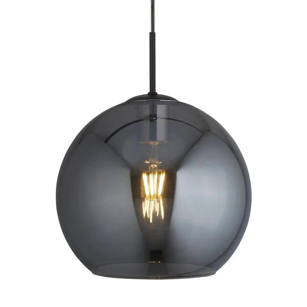 Matt Black & Smoked Glass Dome 4 Lamp Bar Pendant Light 176cm - Image 3