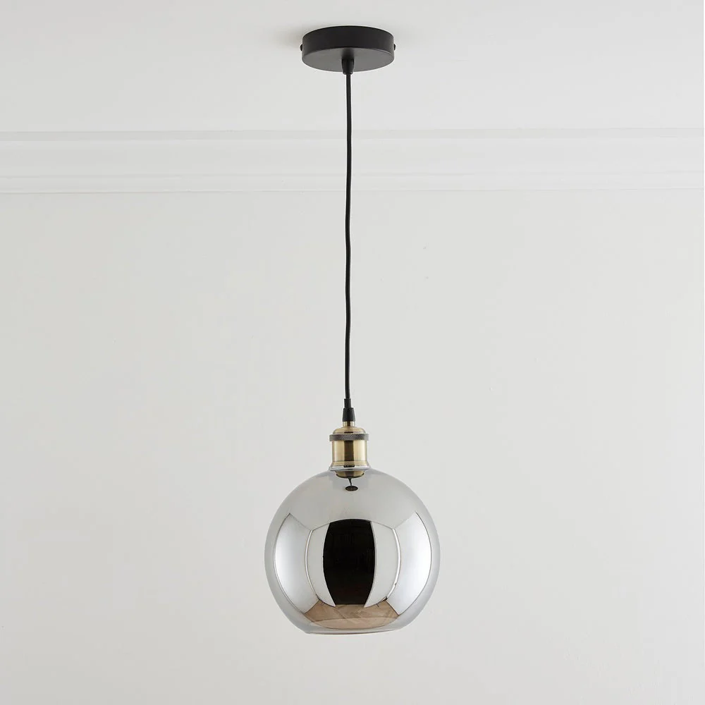 Matt Black & Smoked Glass Vintage Globe Dome Pendant Light 20cm - Image 4