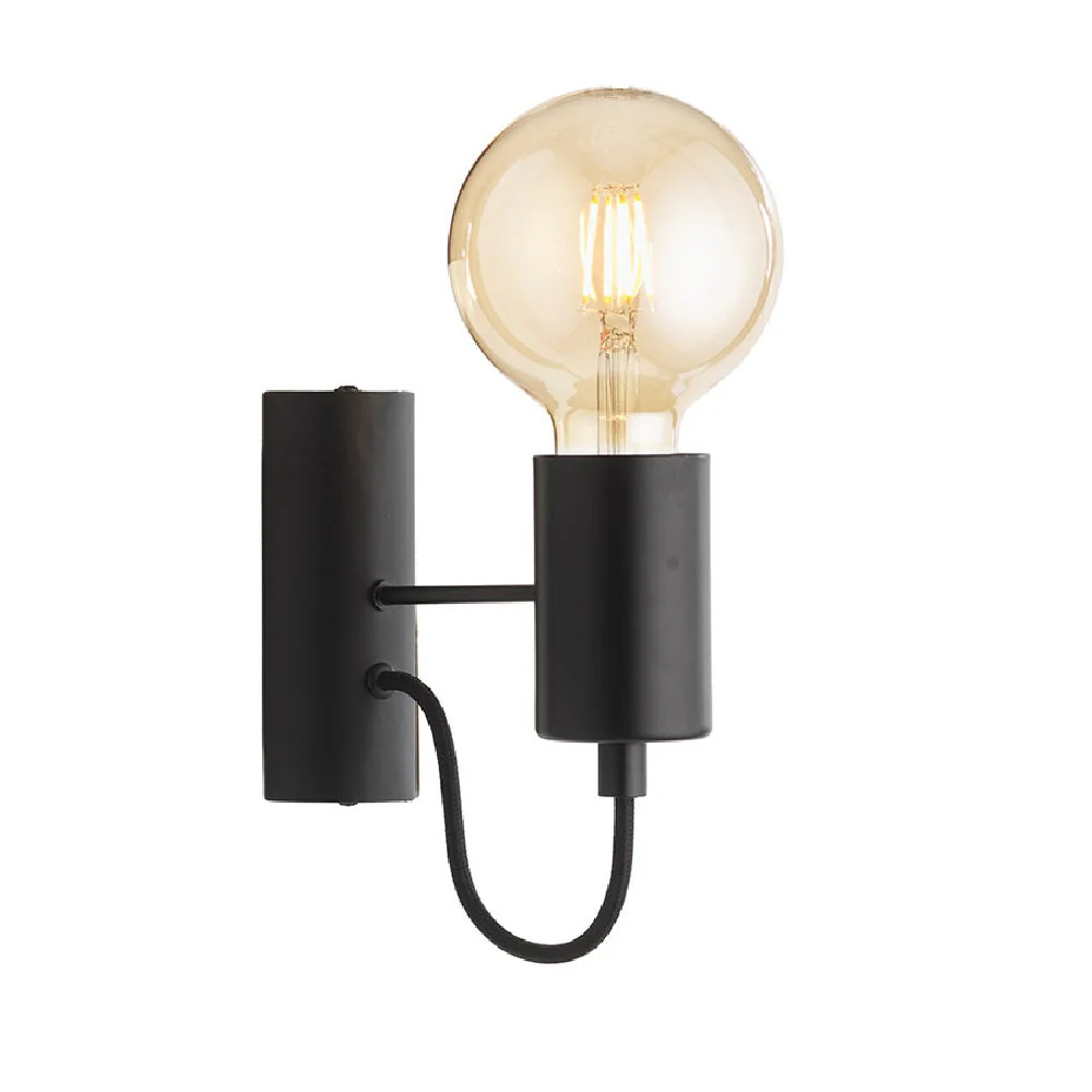 Matt Black Vintage Retro Wall Light with Matching Lampholder 18cm - Image 3