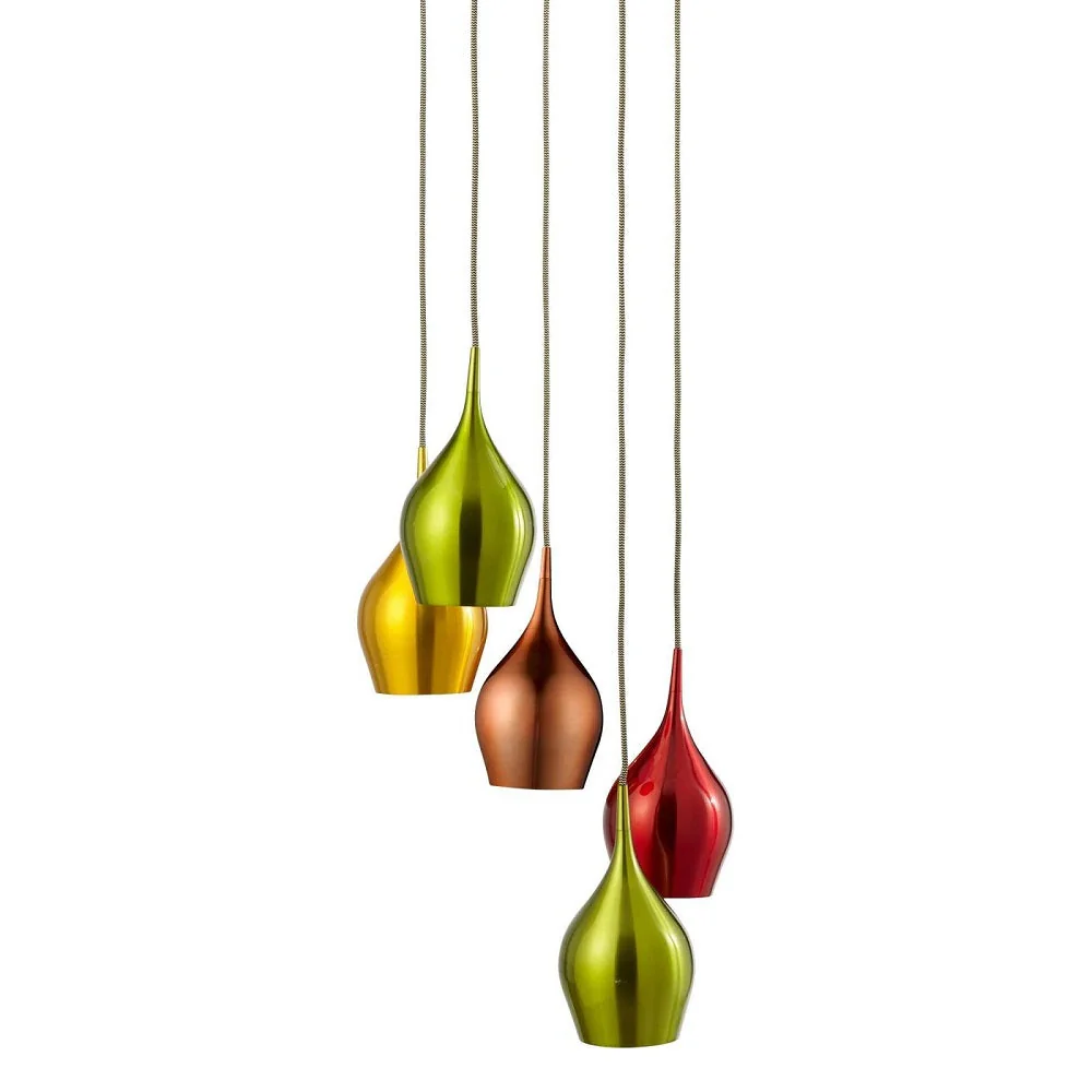 Multicolour Metallic Vintage Contemporary Metal Bell 5 Lamp Cluster Pendant 30cm - Image 2
