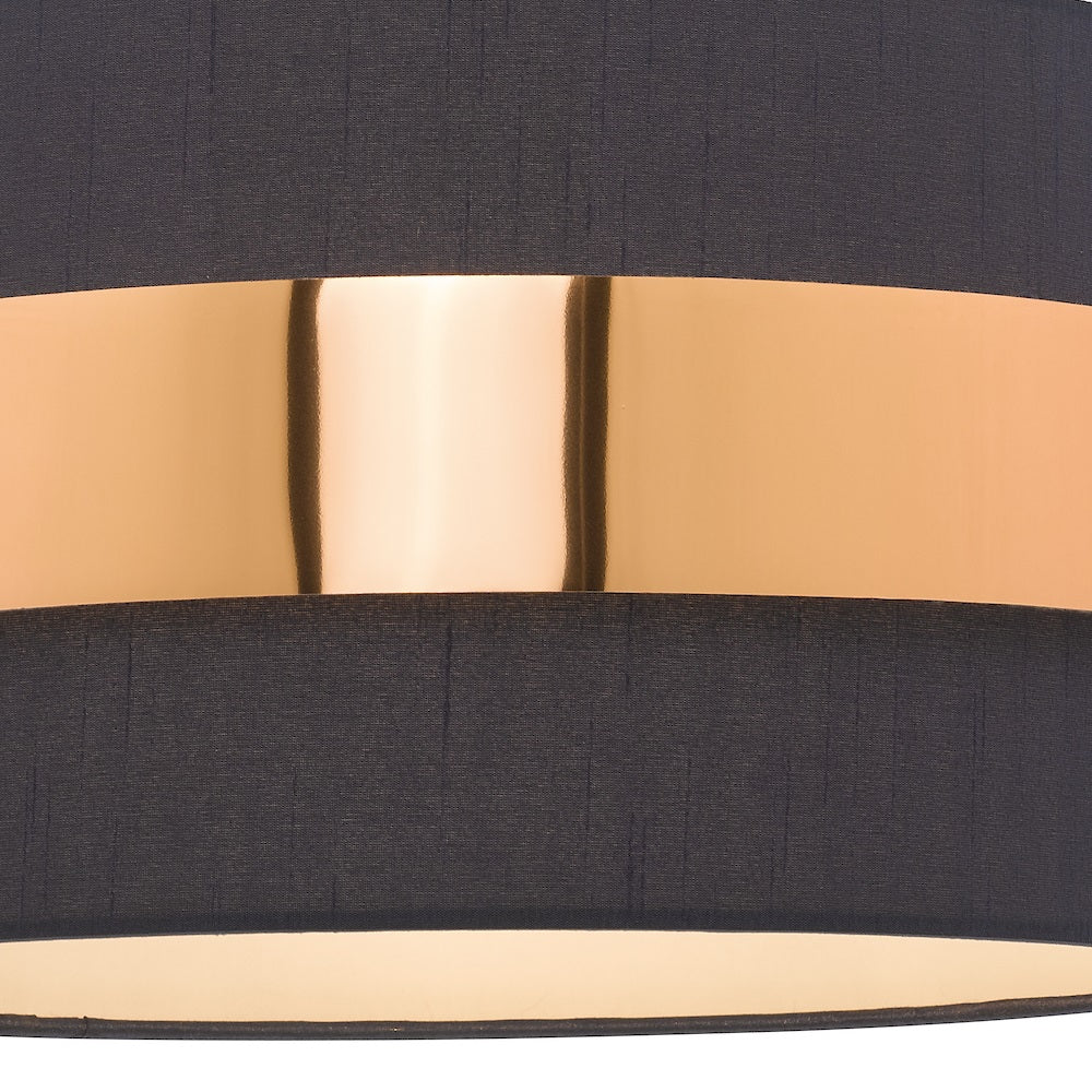 Navy Blue Cotton & Copper Metallic Band Vintage Easy Fit Drum Pendant Shade 38cm - Image 3