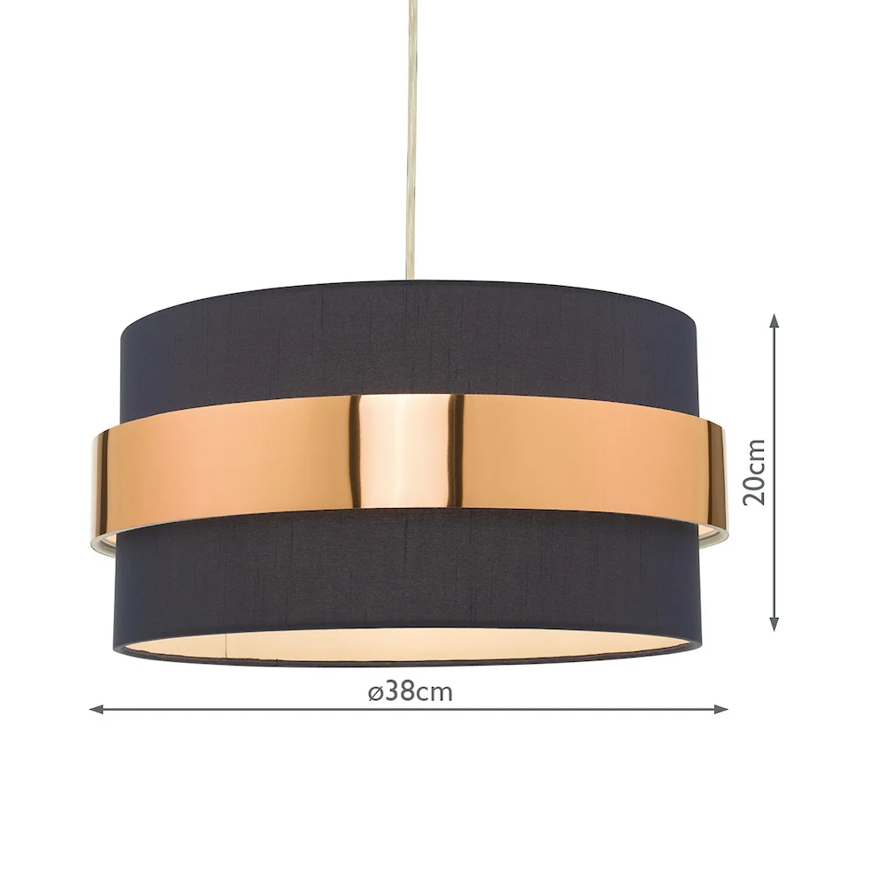 Navy Blue Cotton & Copper Metallic Band Vintage Easy Fit Drum Pendant Shade 38cm - Image 5