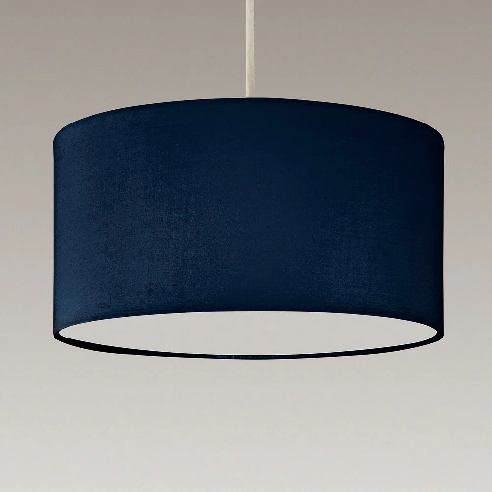 Navy Blue Cotton Modern Easy Fit Round Drum Pendant Shade with Diffuser 30cm - Image 3