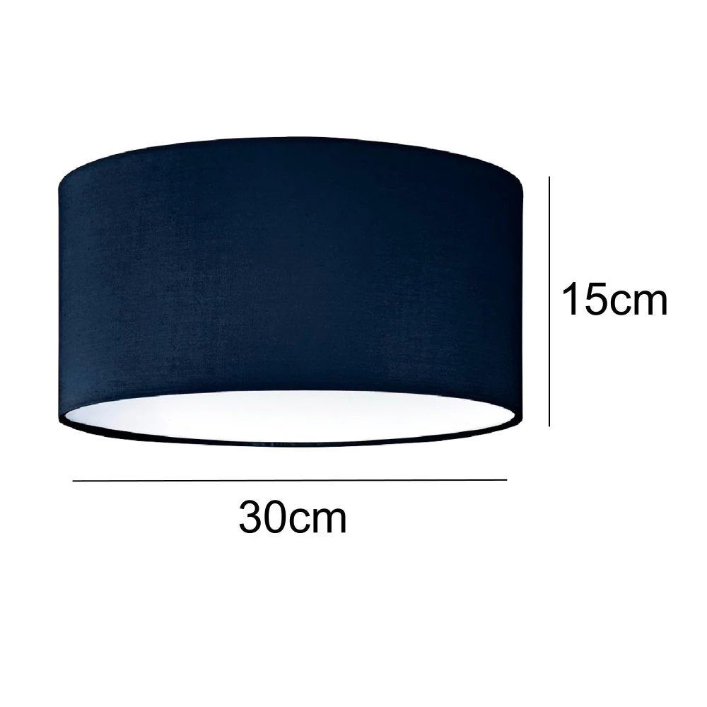 Navy Blue Cotton Modern Easy Fit Round Drum Pendant Shade with Diffuser 30cm - Image 4