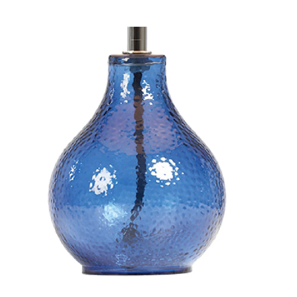 Navy Blue Dimpled Glass Modern Table Lamp with Navy Blue Velvet Shade 300mm - Image 2