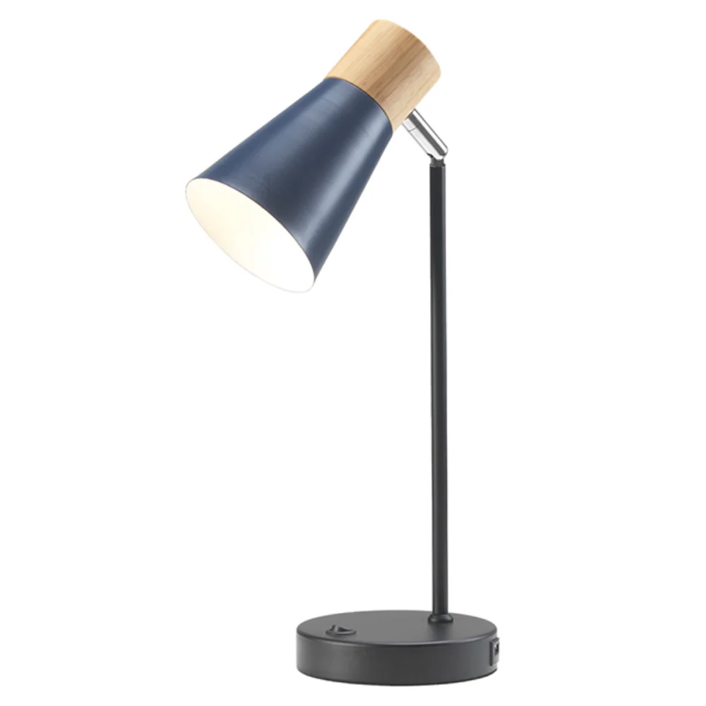 Navy & Matt Black Vintage Retro Table Desk Lamp with USB Port 50cm