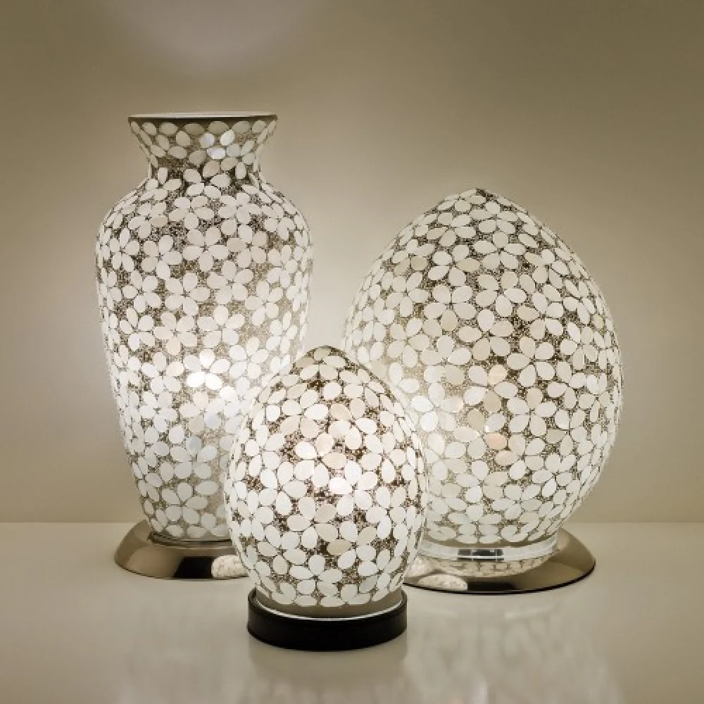 Opaque White Flower Mosaic Glass Vintage Egg Table Lamp 30cm - Image 4
