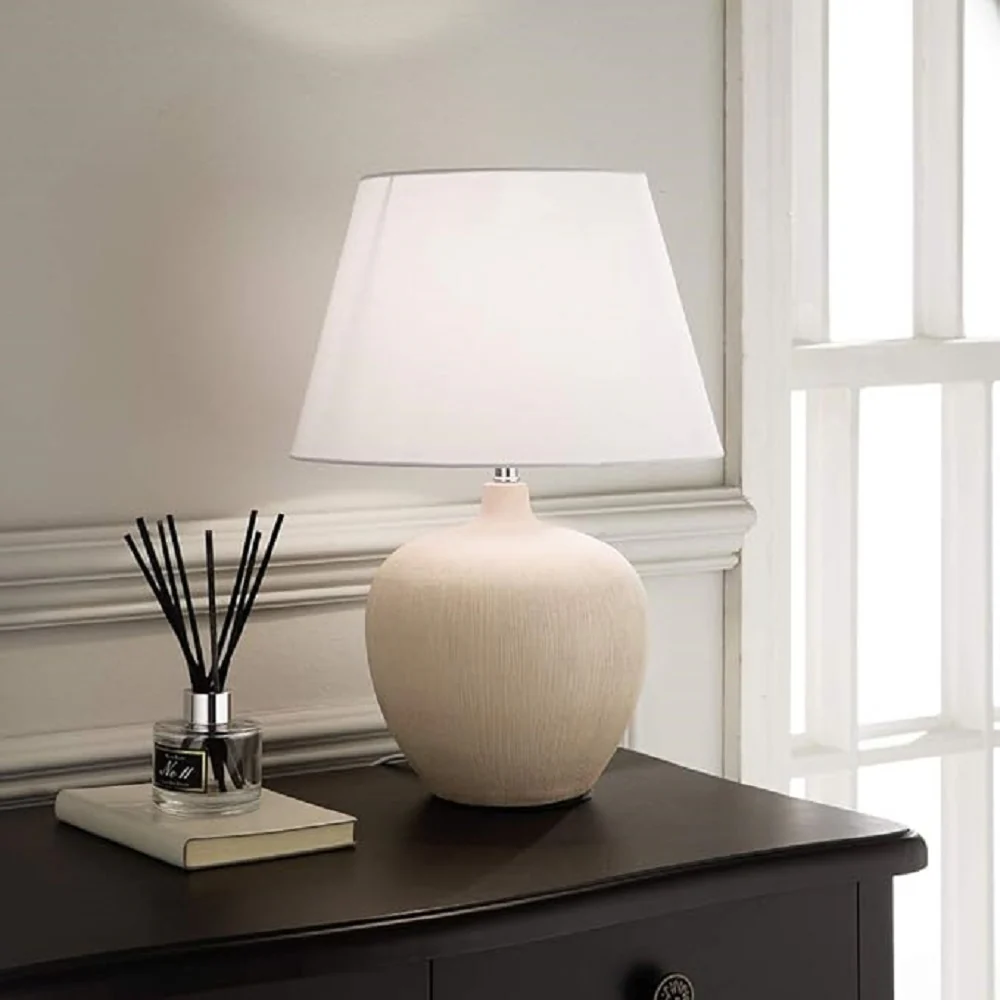 Pink and Cream Ceramic Urn Modern Table Lamp with White Drum Lamp Shade 450mm - Image 2