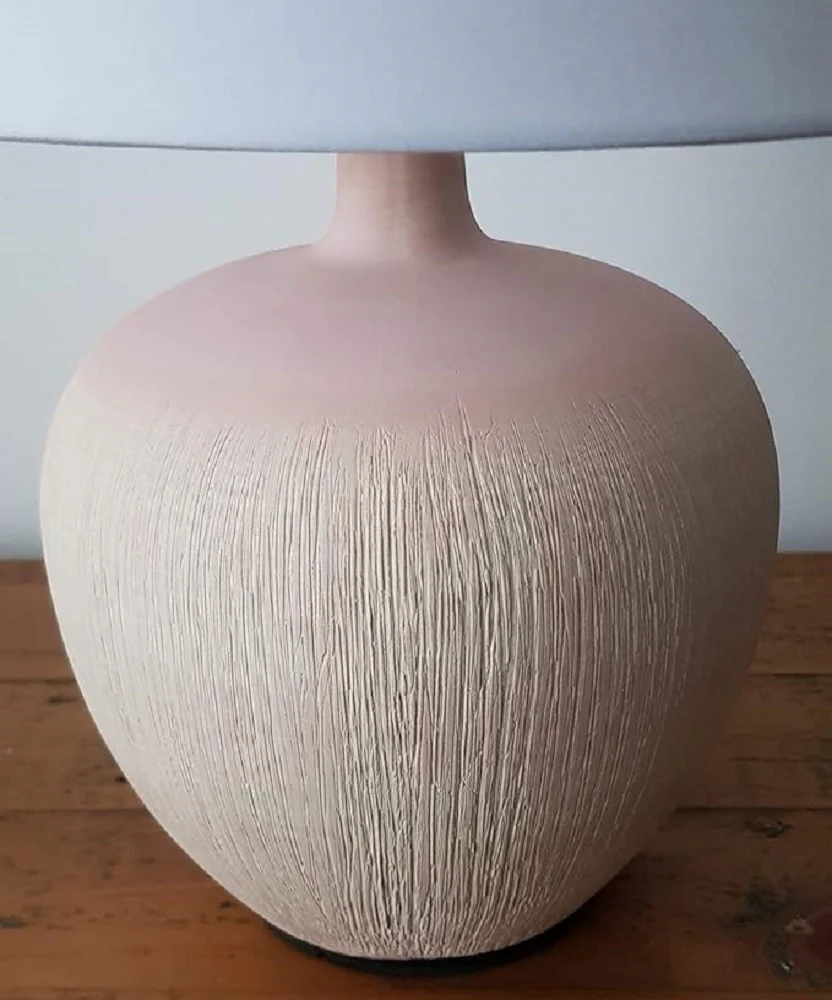 Pink and Cream Ceramic Urn Modern Table Lamp with White Drum Lamp Shade 450mm - Image 3