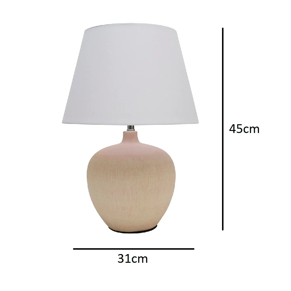 Pink and Cream Ceramic Urn Modern Table Lamp with White Drum Lamp Shade 450mm - Image 4
