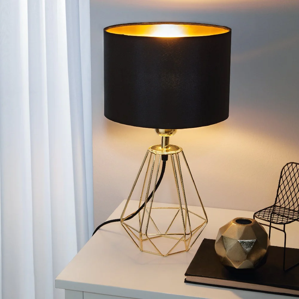 Polished Brass Wire Vintage Table Lamp with Black Drum Shade 30.5cm - Image 4