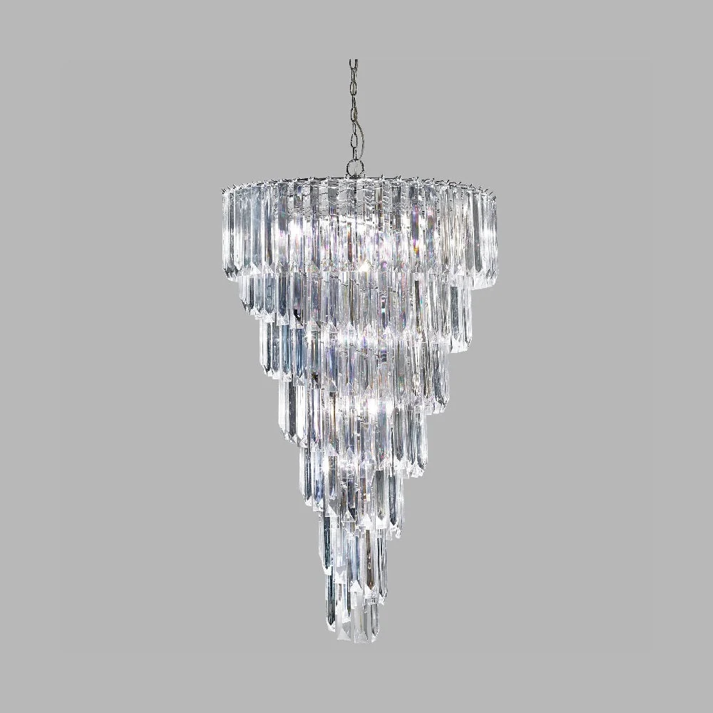Polished Chrome & Acrylic Crystal Decorative 9 Lamp Tier Chandelier Pendant Light 67cm - Image 5