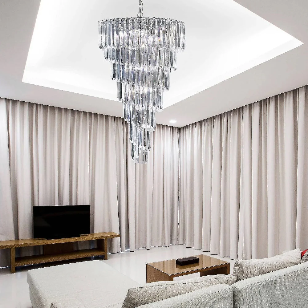 Polished Chrome & Acrylic Crystal Decorative 9 Lamp Tier Chandelier Pendant Light 67cm - Image 6