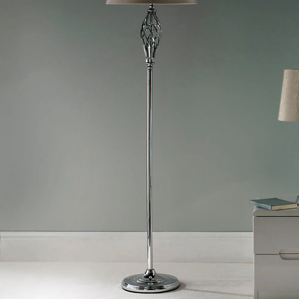 Polished Chrome Barley Twist Vintage Floor Lamp with Gold Shimmer Shade 160cm - Image 2