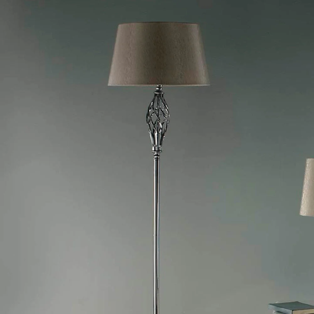 Polished Chrome Barley Twist Vintage Floor Lamp with Gold Shimmer Shade 160cm - Image 4
