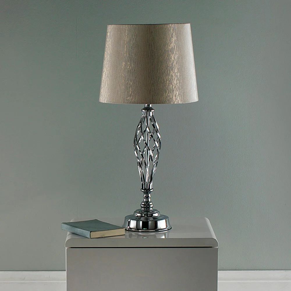 Polished Chrome Barley Twist Vintage Table Lamp with Gold Shimmer Shade 62cm - Image 4