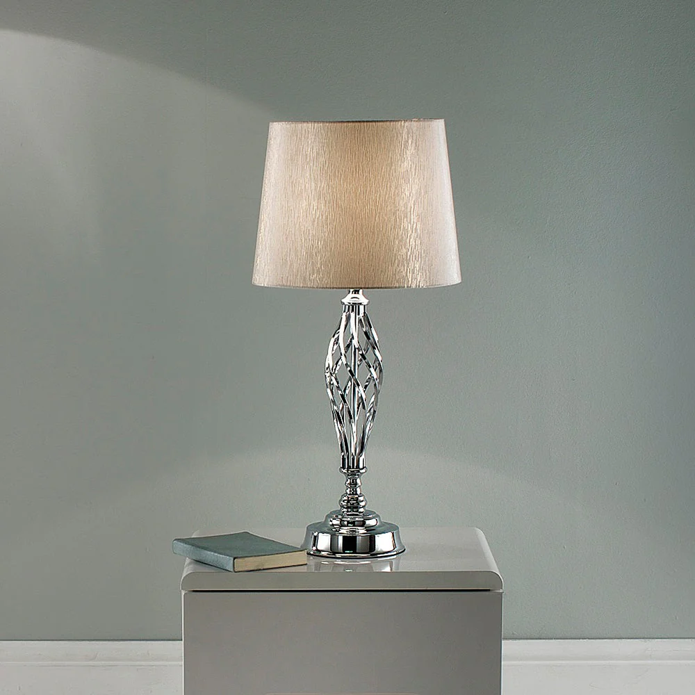 Polished Chrome Barley Twist Vintage Table Lamp with Gold Shimmer Shade 62cm - Image 5