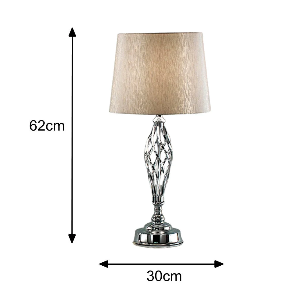 Polished Chrome Barley Twist Vintage Table Lamp with Gold Shimmer Shade 62cm - Image 6
