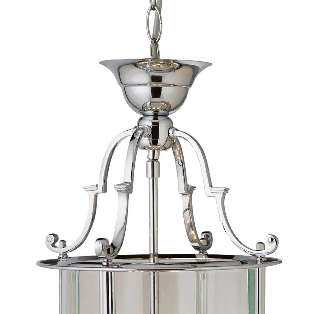 Polished Chrome & Bevelled Glass Vintage 3 Lamp Lantern Pendant Light 25cm - Image 2