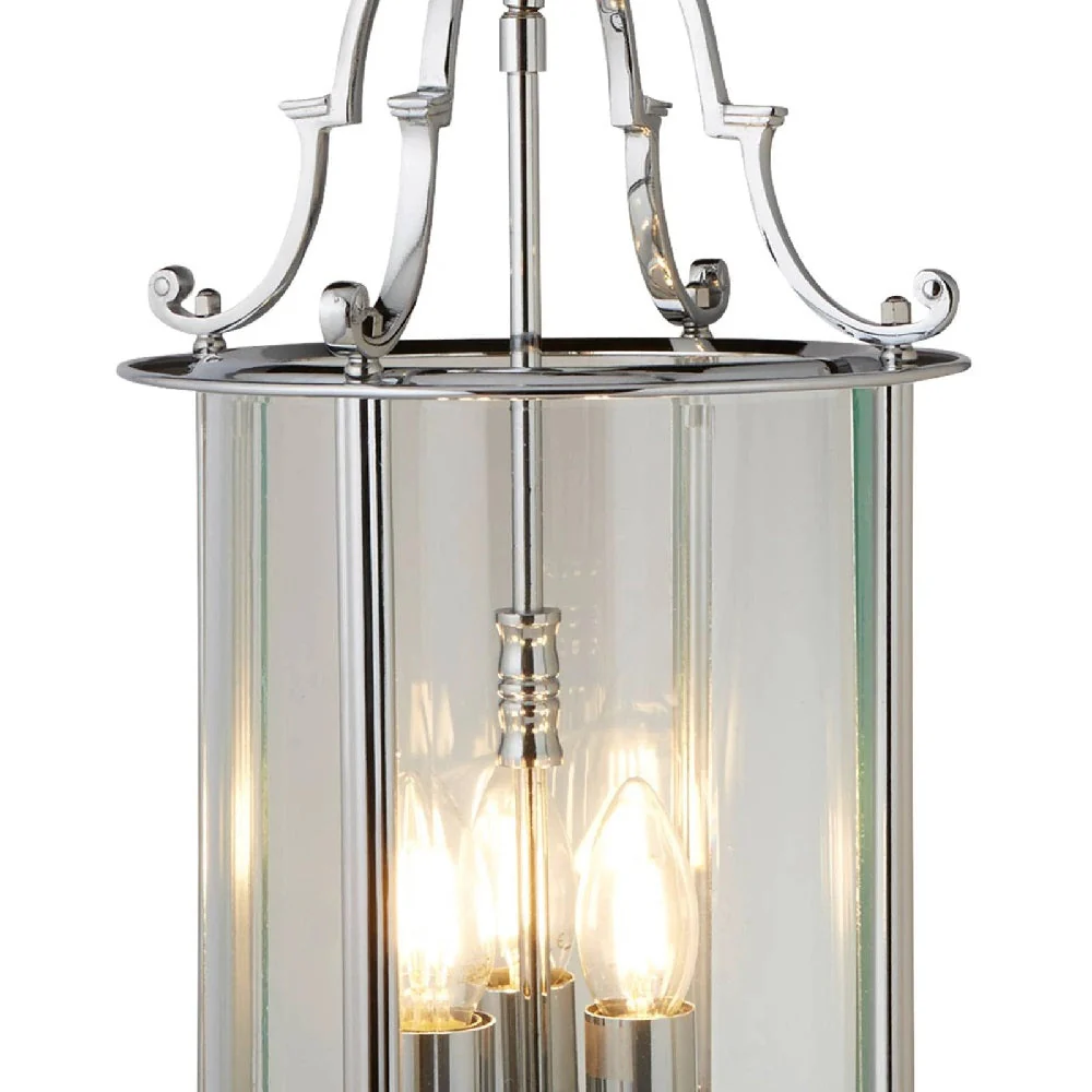 Polished Chrome & Bevelled Glass Vintage 3 Lamp Lantern Pendant Light 25cm - Image 3