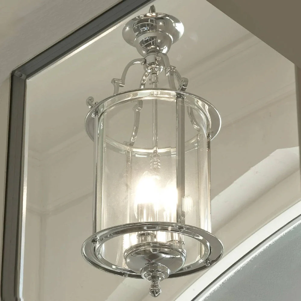 Polished Chrome & Bevelled Glass Vintage 3 Lamp Lantern Pendant Light 25cm - Image 4