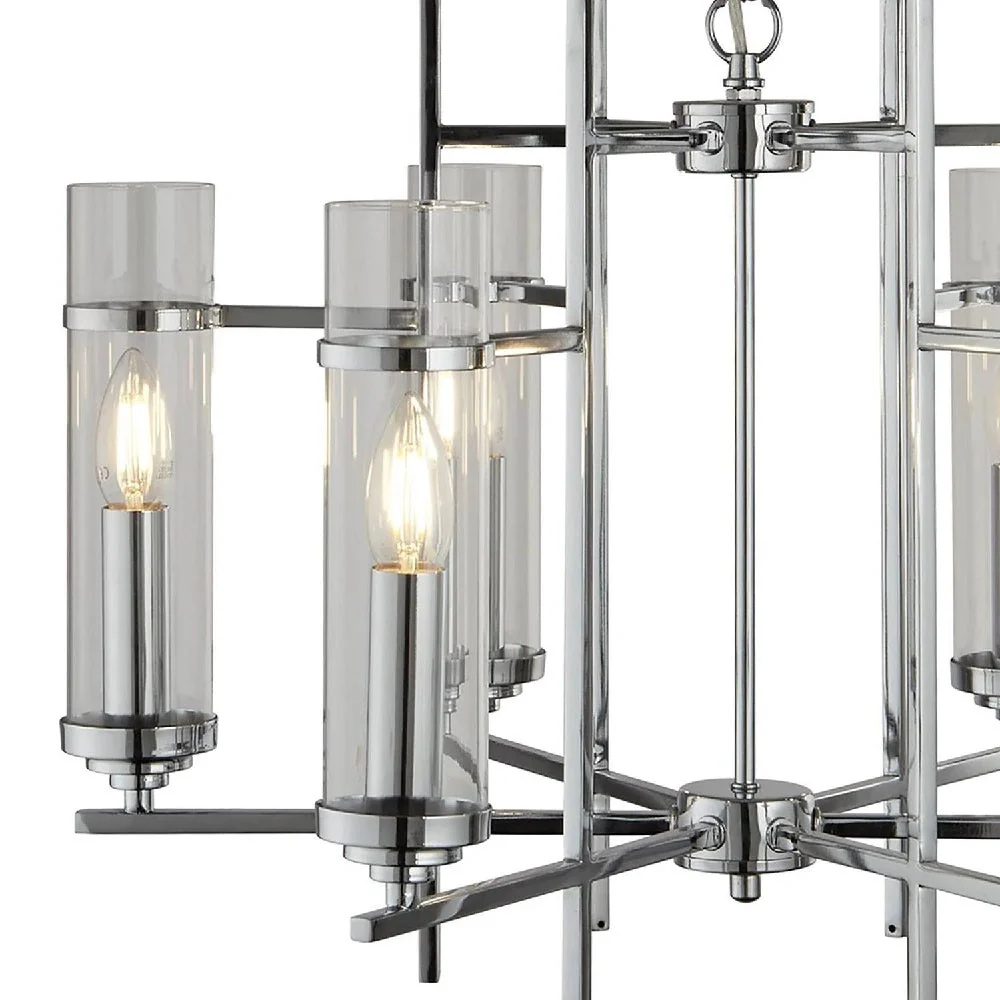 Polished Chrome & Clear Cylinder Glass Modern 6 Lamp Pendant Light 60cm - Image 4