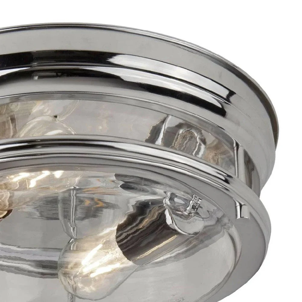 Polished Chrome & Clear Glass Bathroom Vintage Round 2 Lamp Flush Light 35cm - Image 2