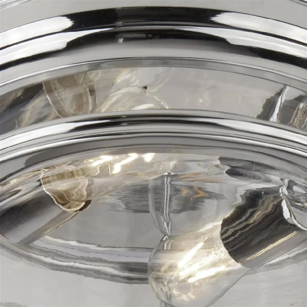 Polished Chrome & Clear Glass Bathroom Vintage Round 2 Lamp Flush Light 35cm - Image 3
