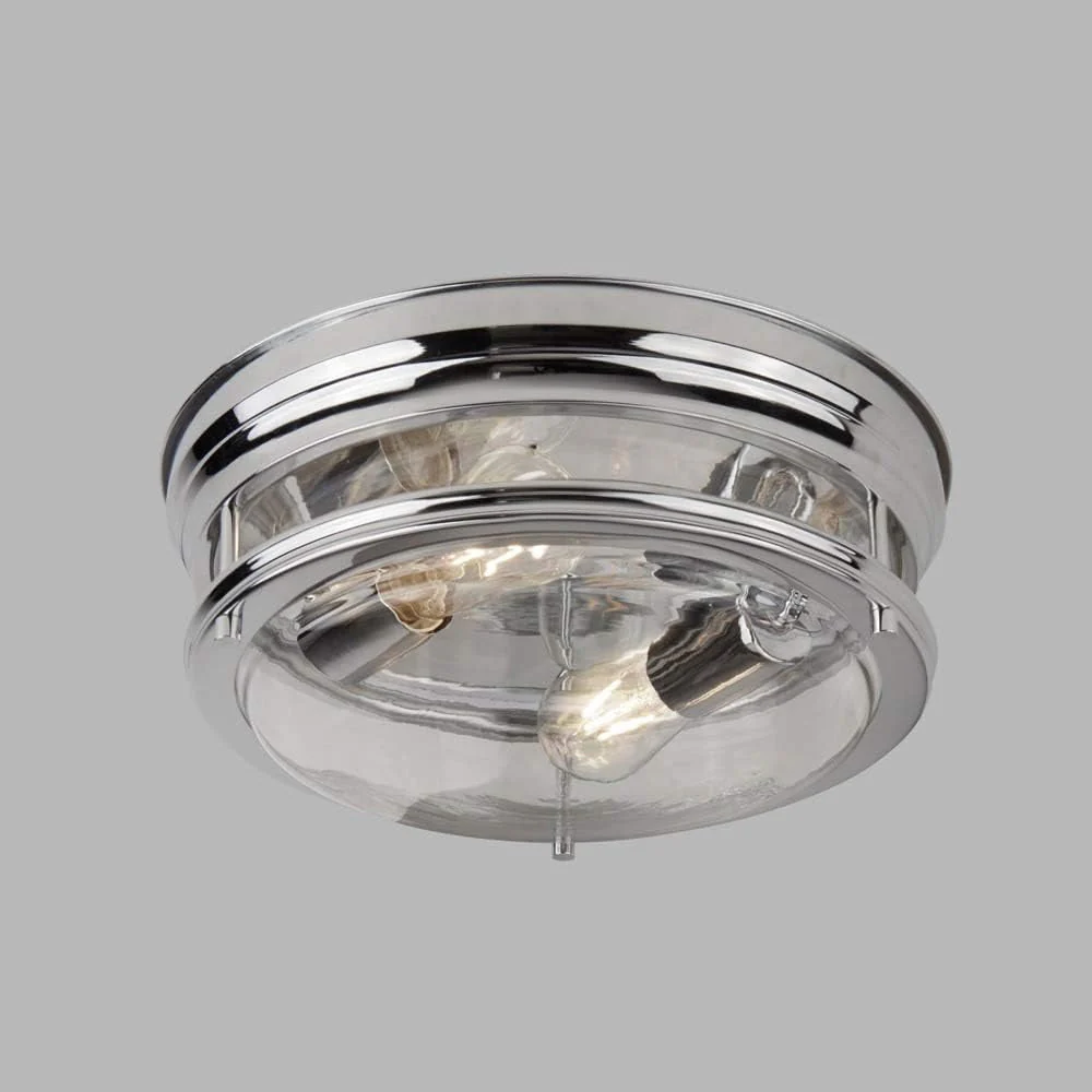 Polished Chrome & Clear Glass Bathroom Vintage Round 2 Lamp Flush Light 35cm - Image 4