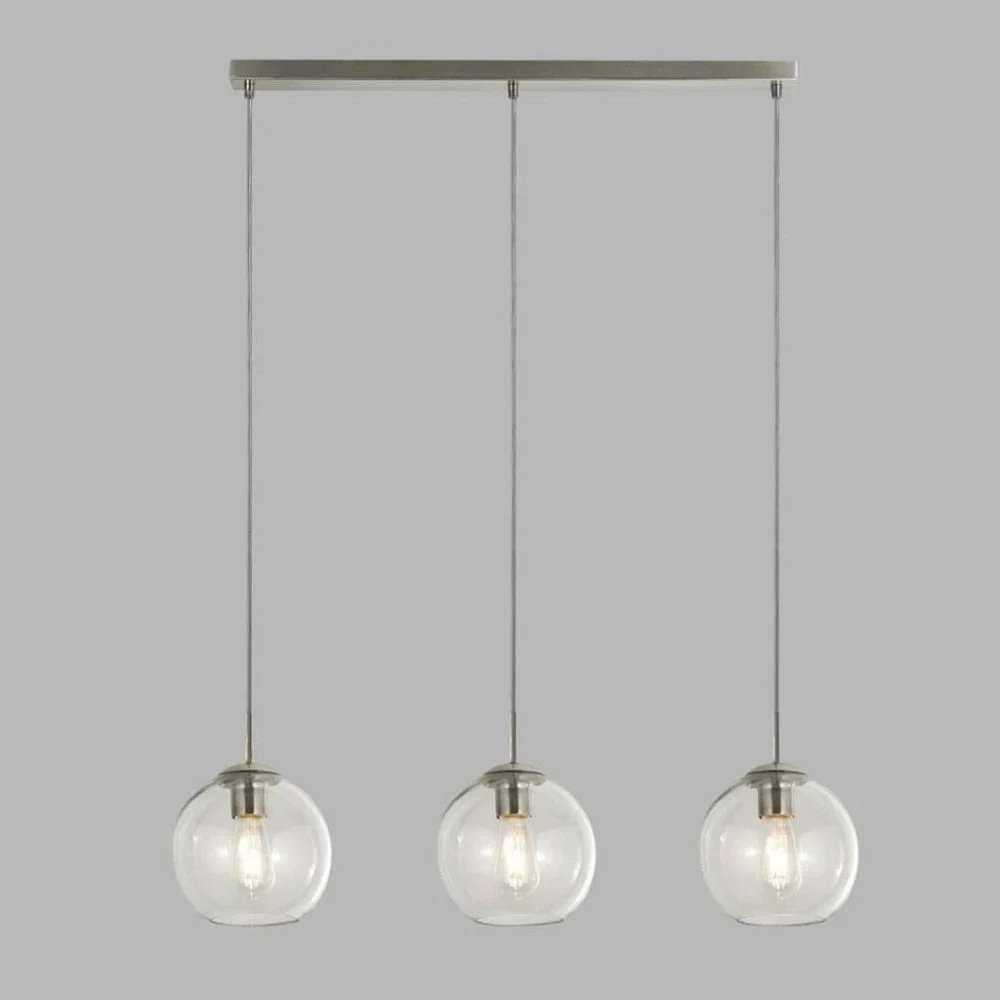 Polished Chrome & Clear Glass Dome 3 Lamp Bar Pendant Light 86cm - Image 3