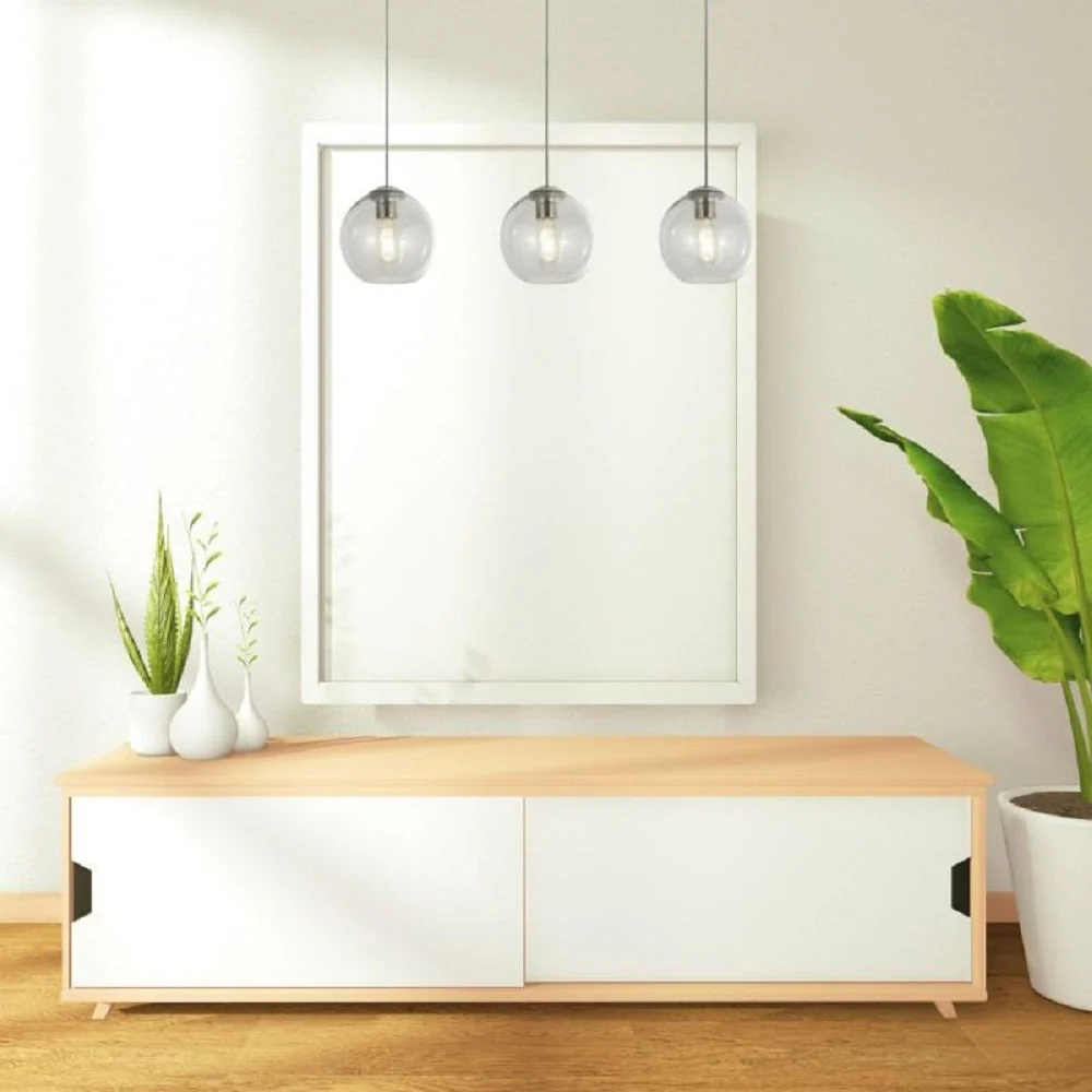 Polished Chrome & Clear Glass Dome 3 Lamp Bar Pendant Light 86cm - Image 4