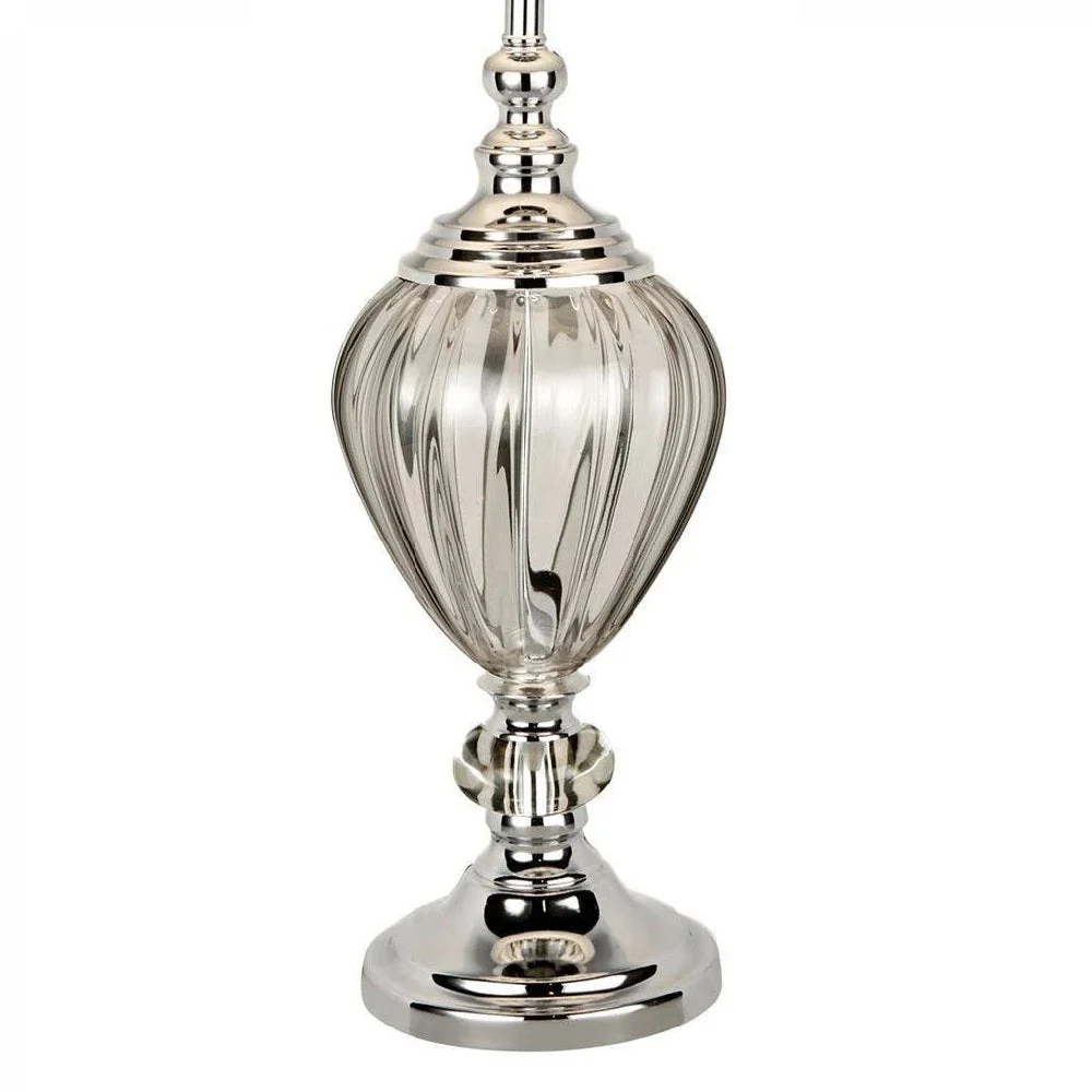Polished Chrome & Clear Glass Vintage Table Lamp with Pewter Pleated Shade 68cm - Image 2