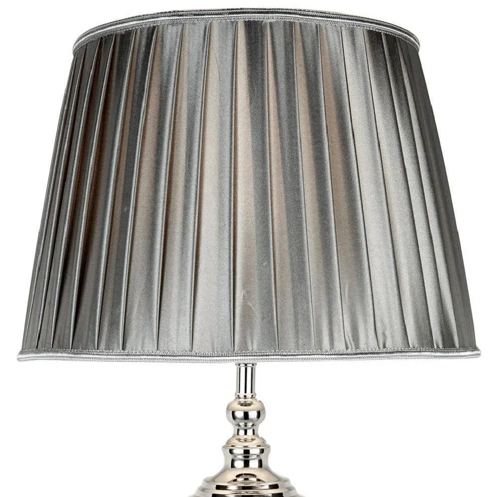 Polished Chrome & Clear Glass Vintage Table Lamp with Pewter Pleated Shade 68cm - Image 3