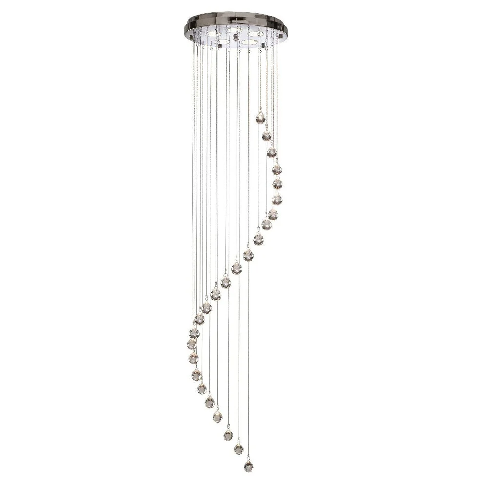 Polished Chrome & Crystal Ball Modern 5 Lamp Spiral Pendant Light 30cm