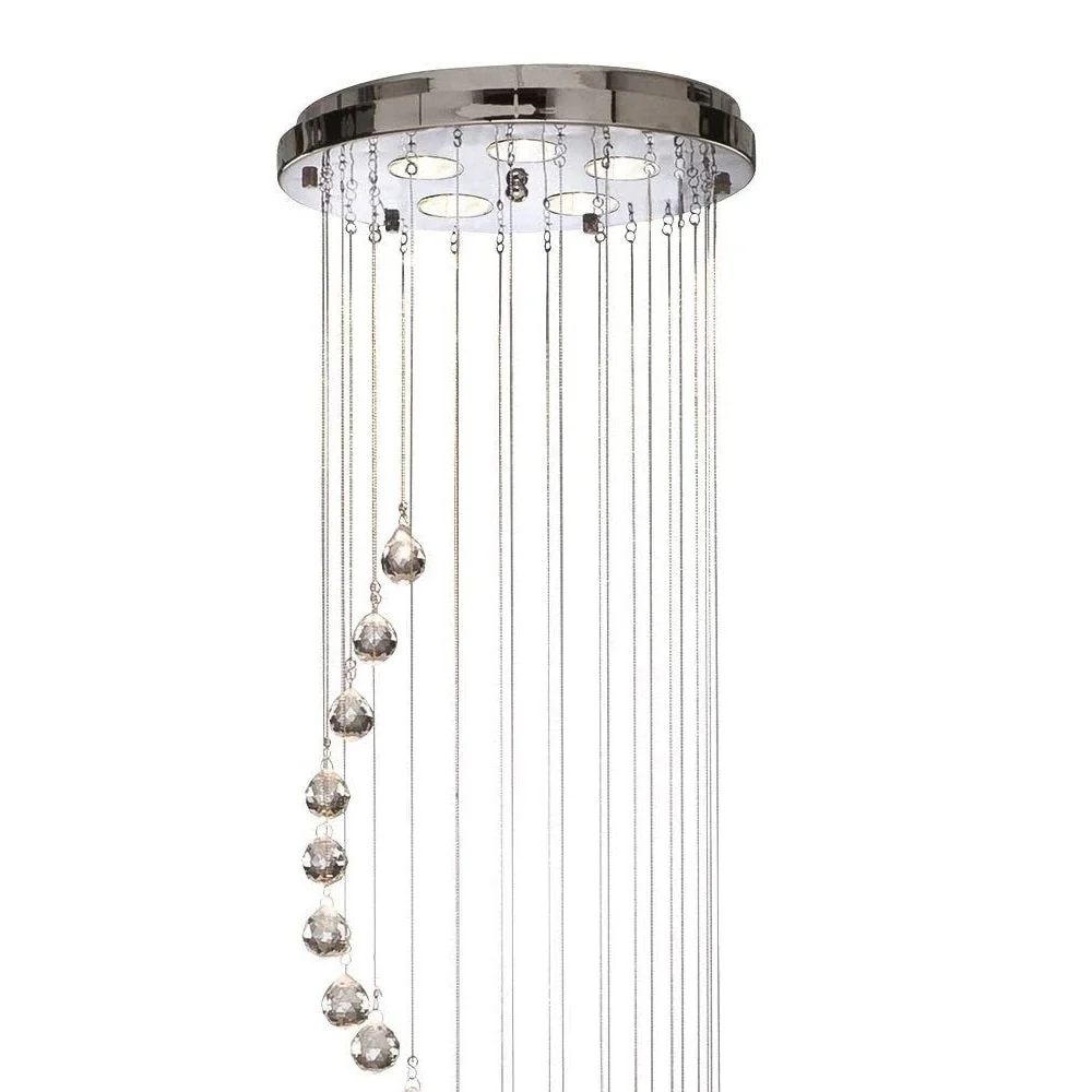 Polished Chrome & Crystal Ball Modern 5 Lamp Spiral Pendant Light 30cm - Image 2